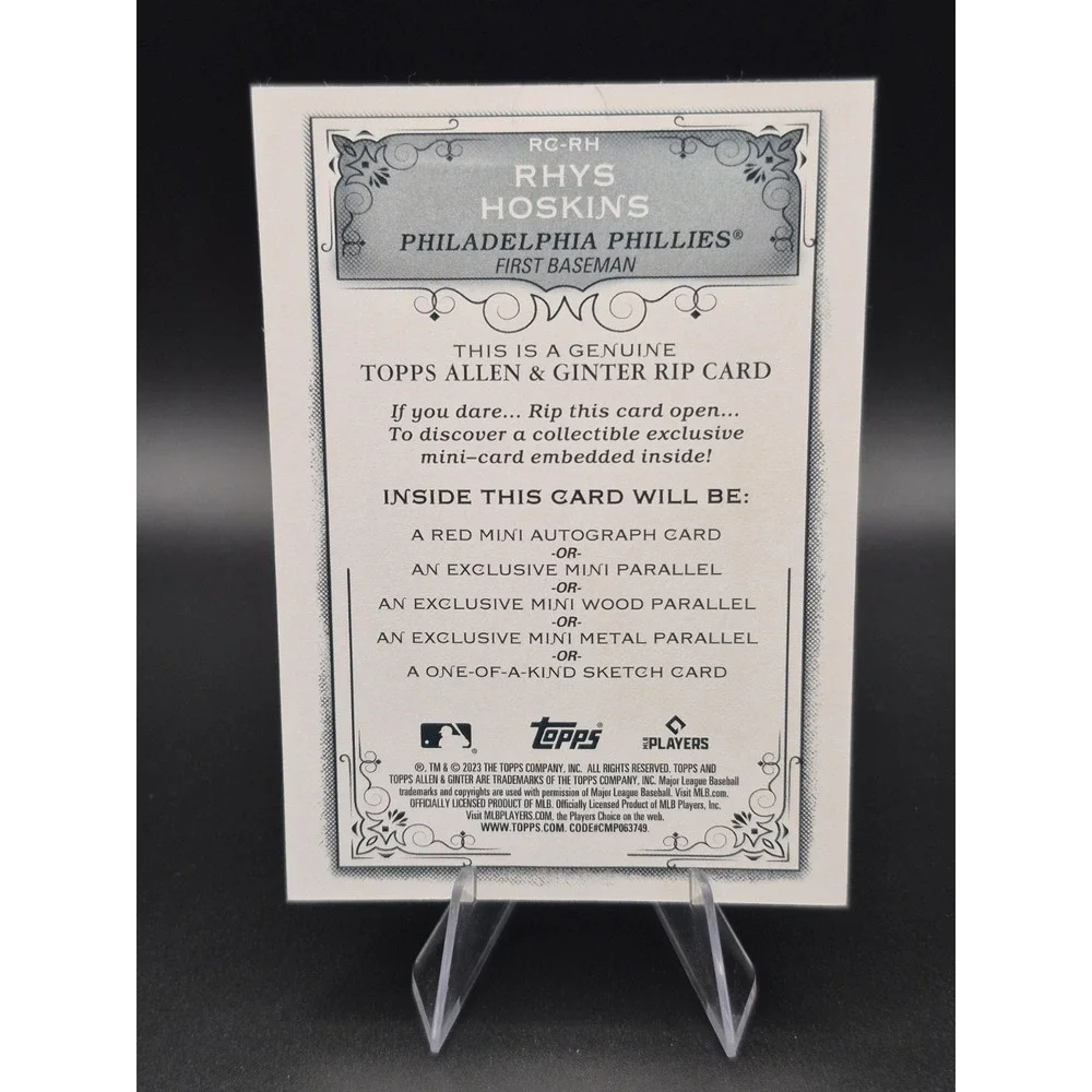 2023 Topps Allen & Ginter Rhys Hoskins #RC-RH Rip Card UNRIPPED /199 Phillies